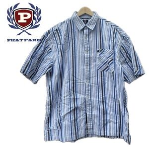 Phat Farm Men’s Blue White Striped Short sleeve Button up Shirt Size XXL Vintage